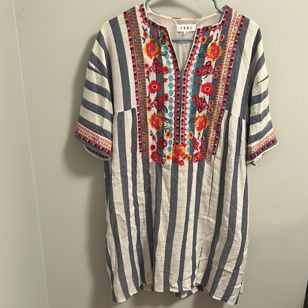 THML Floral Embroidered Dress with Multicolor Accents